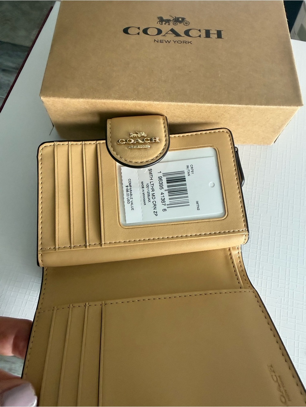 Coach Tan Bi-Fold Card Wallet with ID Window
